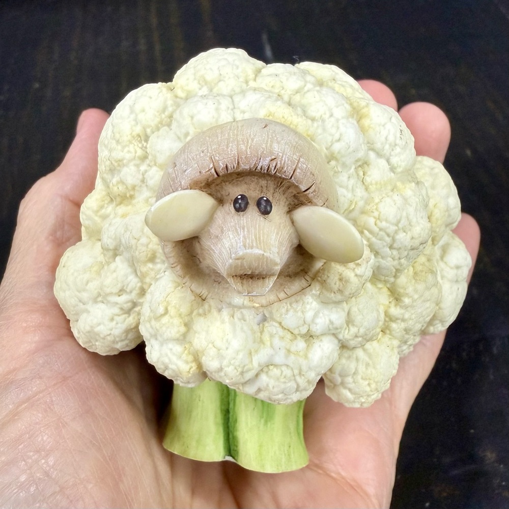 Cute Cauliflower Mushroom Sheep Figurine Humorous Vegetable 2004 Enesco 3”